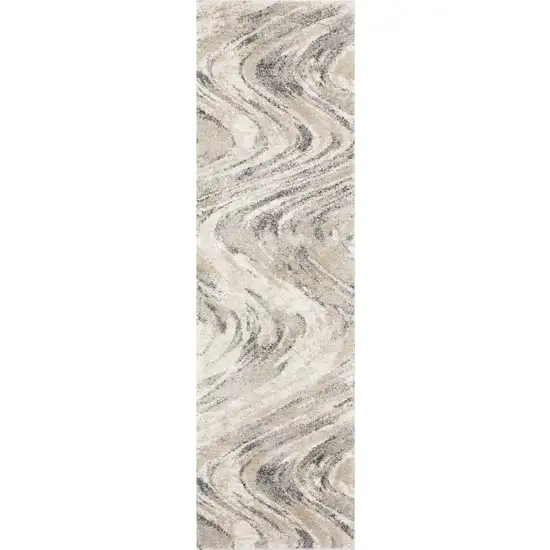 7' Natural Beige Machine Woven Abstract Waves Indoor Runner Rug Photo 4