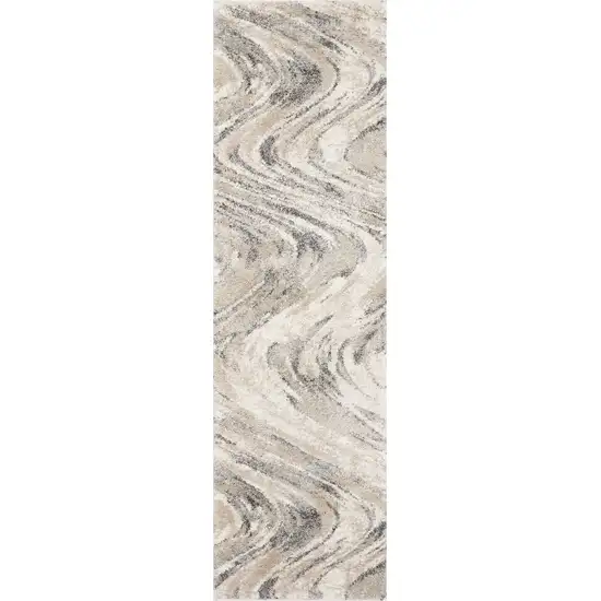 Natural Beige Machine Woven Abstract Waves Indoor Runner Rug Photo 1