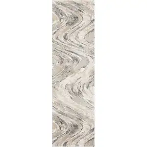 Photo of Natural Beige Machine Woven Abstract Waves Indoor Runner Rug