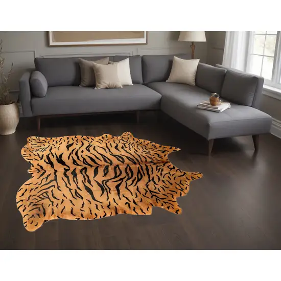 Natural Brown And Black Cowhide Animal Print Handmade Area Rug Photo 1