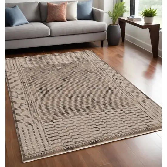 Natural Brown Machine Woven Abstract Lines Indoor Area Rug Photo 1