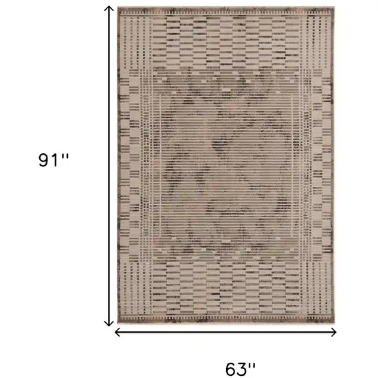 Natural Brown Machine Woven Abstract Lines Indoor Area Rug Photo 3