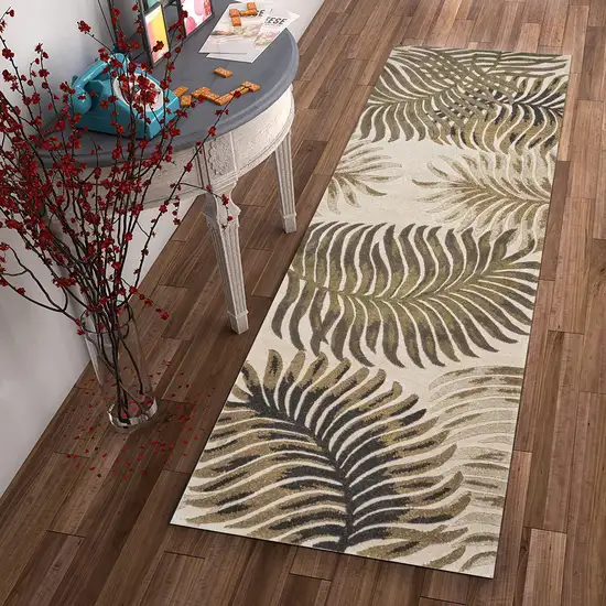 Natural Fern Leaves Wool Runner Rug Photo 4