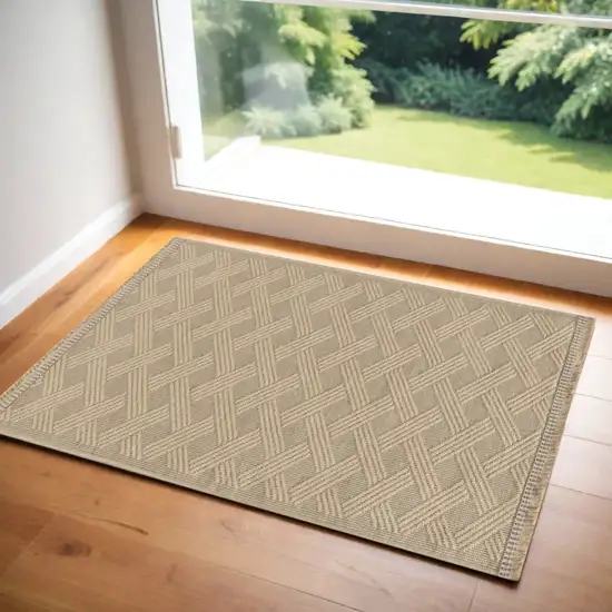 Natural Geometric Flatweave Non Skid Area Rug With Fringe Photo 1