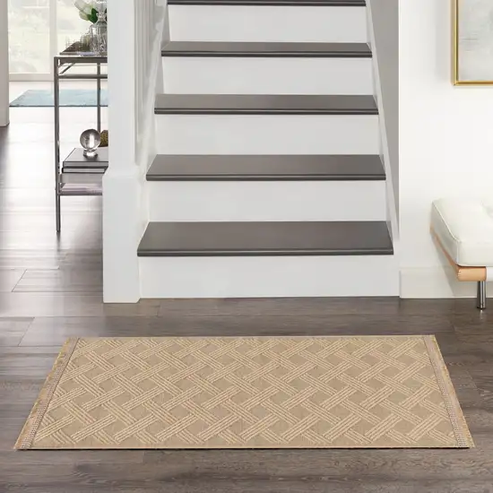 Natural Geometric Flatweave Non Skid Area Rug With Fringe Photo 7