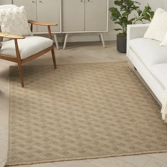 Natural Geometric Flatweave Non Skid Area Rug With Fringe Photo 7