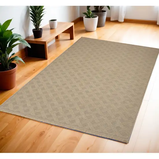 Natural Geometric Flatweave Non Skid Area Rug With Fringe Photo 1