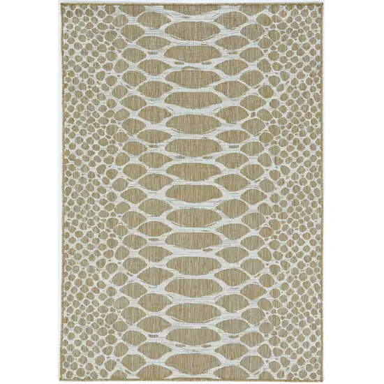 3'X5' Natural Ivory Machine Woven Uv Treated Snake Print Indoor Outdoor Area Rug Photo 2