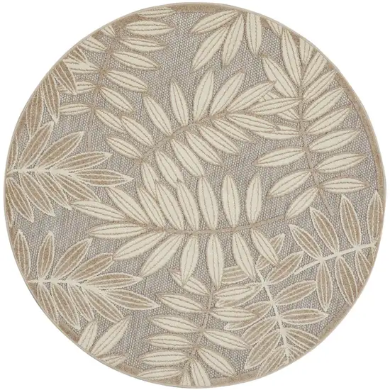 Gray And Ivory Round Floral Indoor Outdoor Area Rug Photo 4