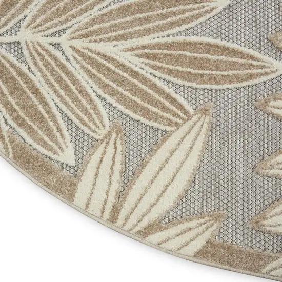 Gray And Ivory Round Floral Indoor Outdoor Area Rug Photo 7