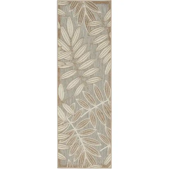 Gray And Ivory Floral Stain Resistant Indoor Outdoor Runner Rug Photo 9