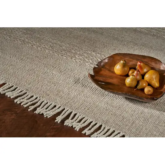 Natural Plain Wool Indoor Area Rug with Fringe Photo 5