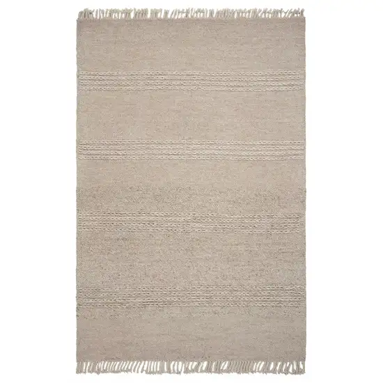 Natural Plain Wool Indoor Area Rug with Fringe Photo 1