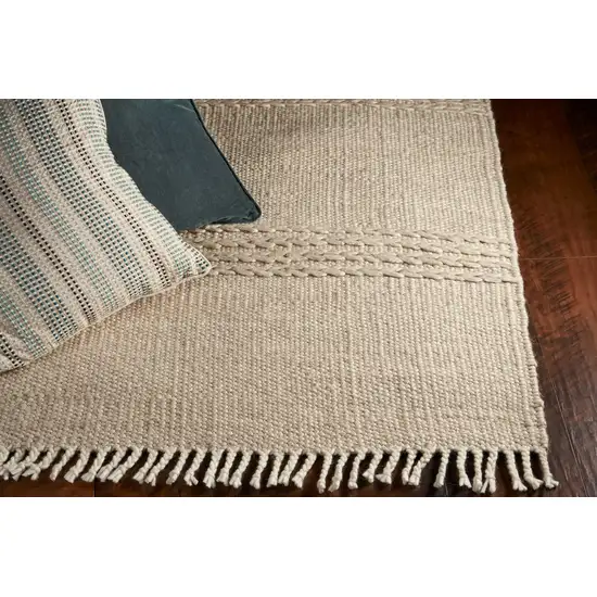 Natural Plain Wool Indoor Area Rug with Fringe Photo 4