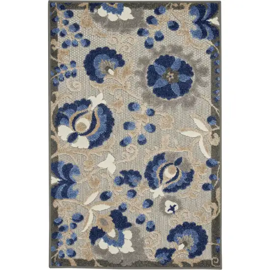 Blue And Gray Floral Indoor Outdoor Area Rug Photo 1