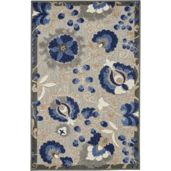 Blue And Gray Floral Indoor Outdoor Area Rug Photo 5