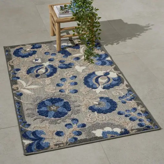 Natural and Blue Indoor Outdoor Area Rug Photo 7