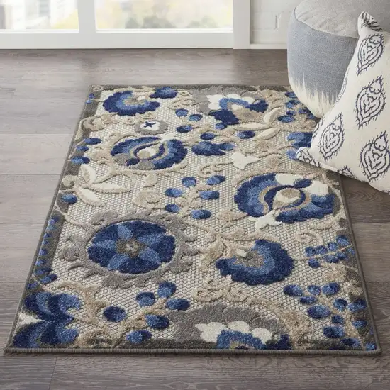 Natural and Blue Indoor Outdoor Area Rug Photo 6