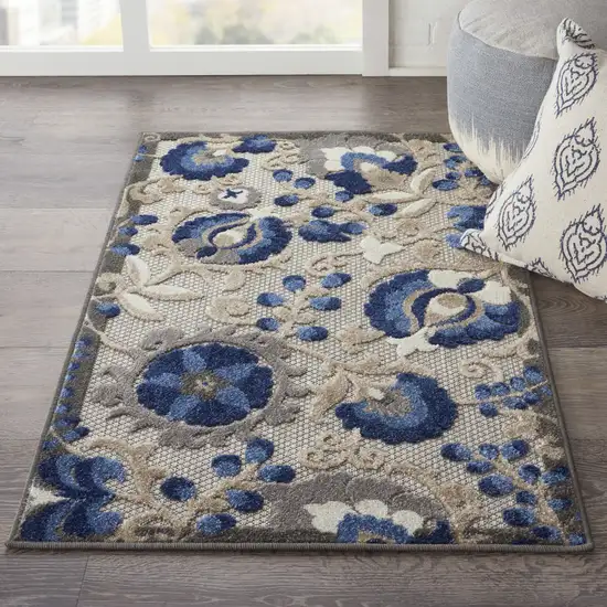 Blue And Gray Floral Indoor Outdoor Area Rug Photo 7