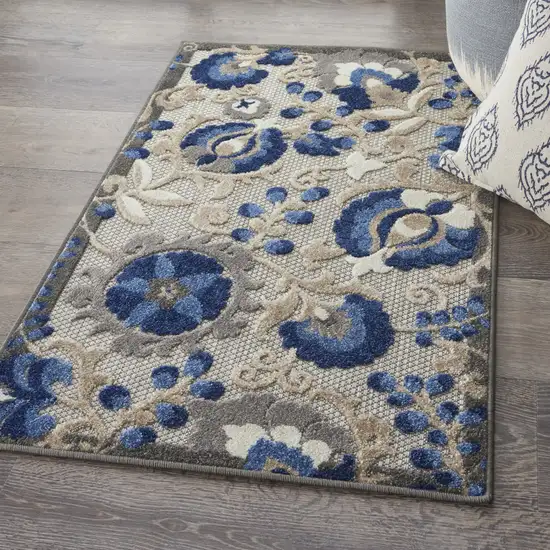 Blue And Gray Floral Indoor Outdoor Area Rug Photo 5