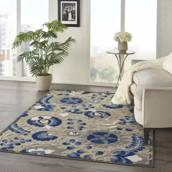 Blue And Gray Floral Indoor Outdoor Area Rug Photo 4