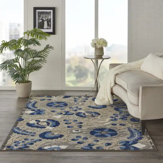 Blue And Gray Floral Indoor Outdoor Area Rug Photo 8