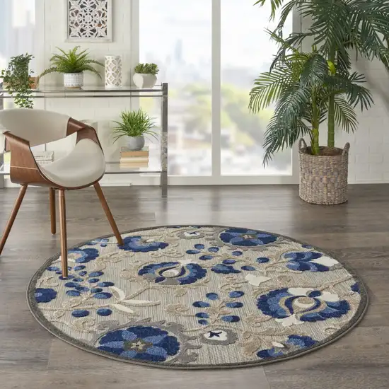 Natural and Blue Indoor Outdoor Area Rug Photo 7