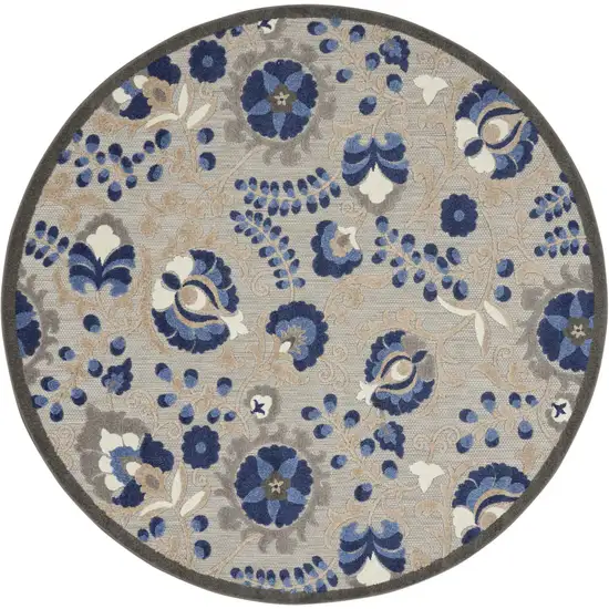 Blue And Gray Round Floral Indoor Outdoor Area Rug Photo 4