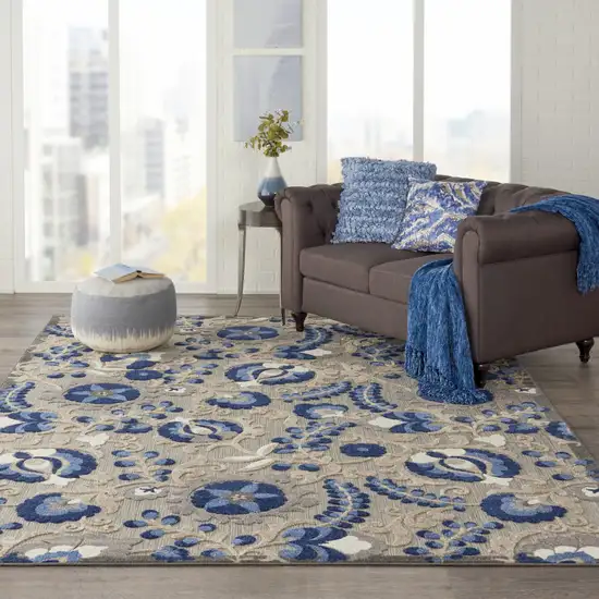 Blue And Gray Floral Indoor Outdoor Area Rug Photo 8