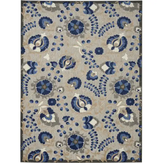 Blue And Gray Floral Indoor Outdoor Area Rug Photo 6