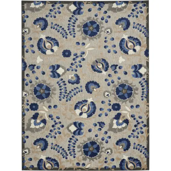 Blue And Gray Floral Indoor Outdoor Area Rug Photo 1