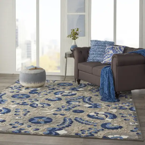 Blue And Gray Floral Indoor Outdoor Area Rug Photo 4