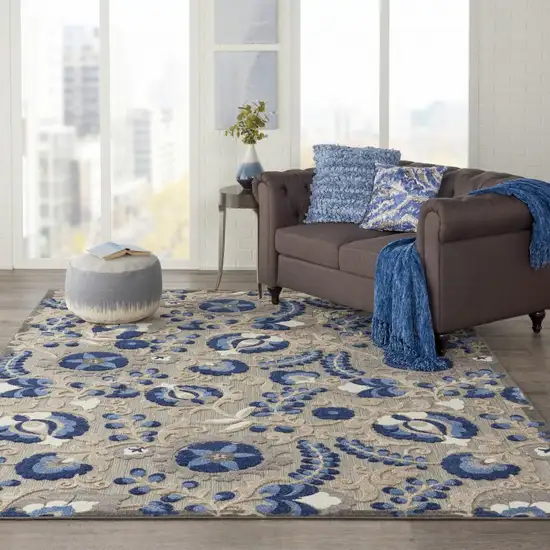 Natural and Blue Indoor Outdoor Area Rug Photo 6