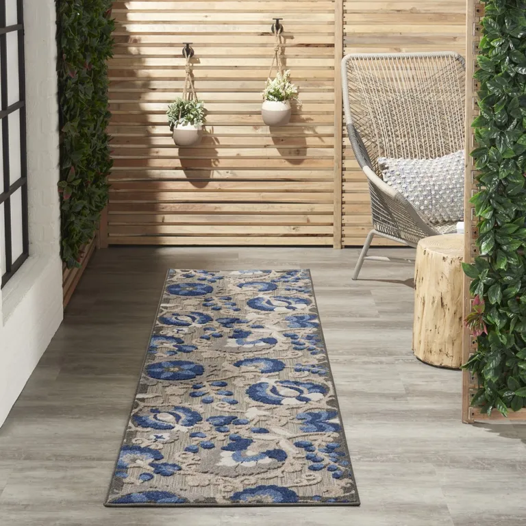 Natural and Blue Indoor Outdoor Runner Rug Photo 5