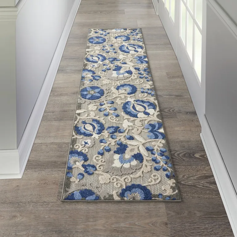 Natural and Blue Indoor Outdoor Runner Rug Photo 4