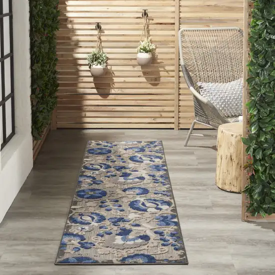 Blue And Gray Floral Indoor Outdoor Area Rug Photo 3