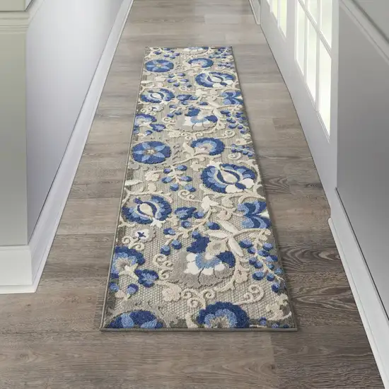 Natural and Blue Indoor Outdoor Runner Rug Photo 5