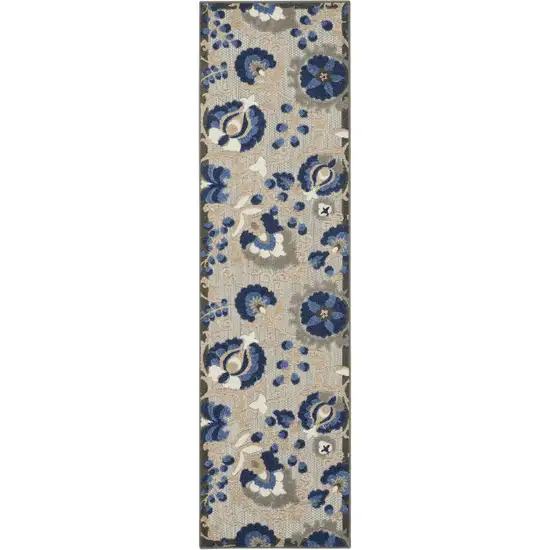 Blue And Gray Floral Indoor Outdoor Area Rug Photo 6