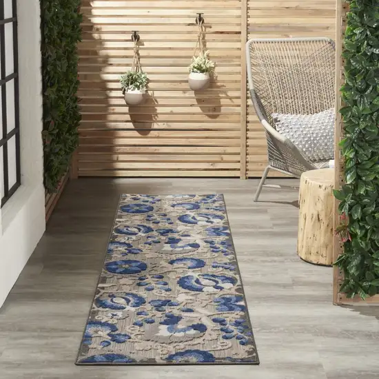 Natural and Blue Indoor Outdoor Runner Rug Photo 6