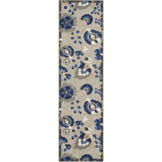 Blue And Gray Floral Indoor Outdoor Area Rug Photo 1