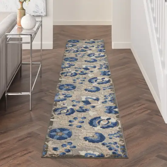 Natural and Blue Indoor Outdoor 12-ft Runner Rug Photo 5