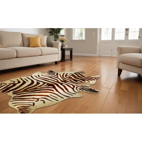 Natural and Brown Zebra Print Genuine Cowhide Area Rug Photo 1