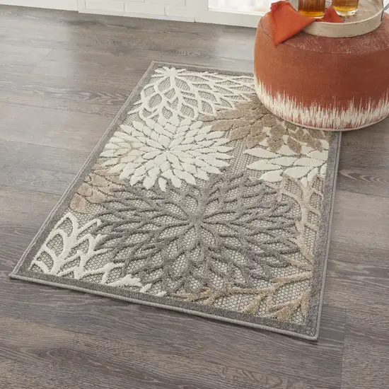 Gray And Ivory Floral Indoor Outdoor Area Rug Photo 9