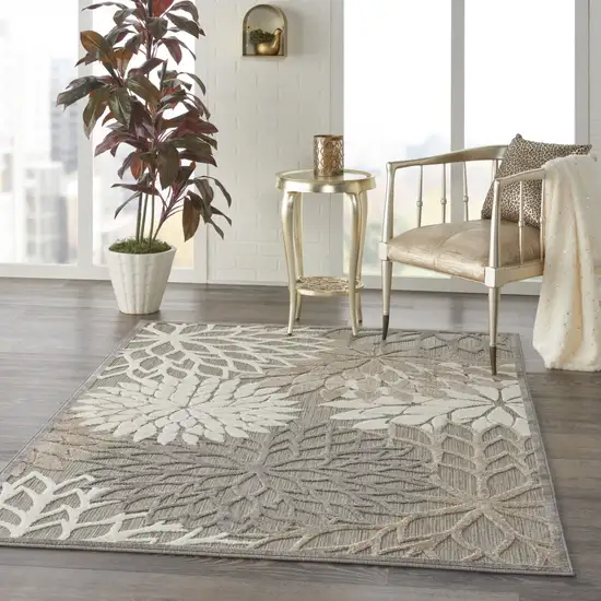 Gray And Ivory Floral Indoor Outdoor Area Rug Photo 4