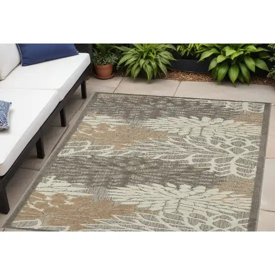 Gray And Ivory Floral Indoor Outdoor Area Rug Photo 1