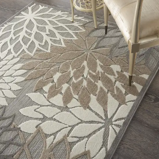 Gray And Ivory Floral Indoor Outdoor Area Rug Photo 7