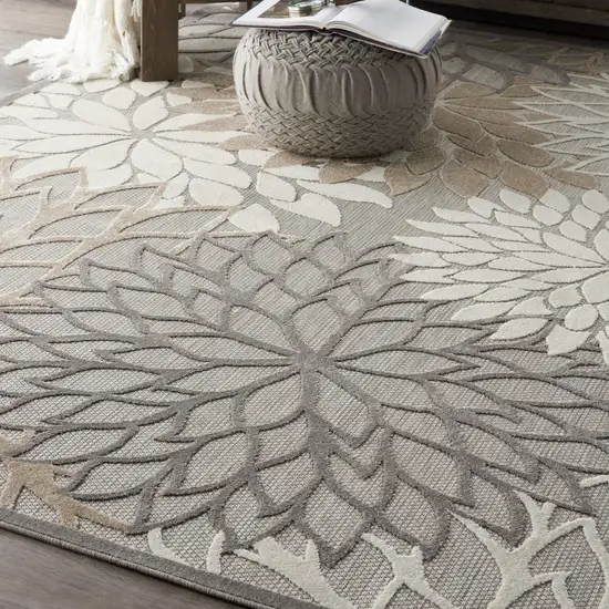 Gray And Ivory Floral Indoor Outdoor Area Rug Photo 8