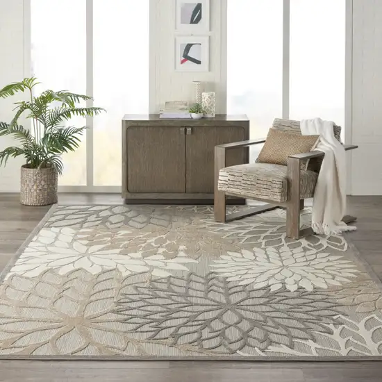 Gray And Ivory Floral Indoor Outdoor Area Rug Photo 9