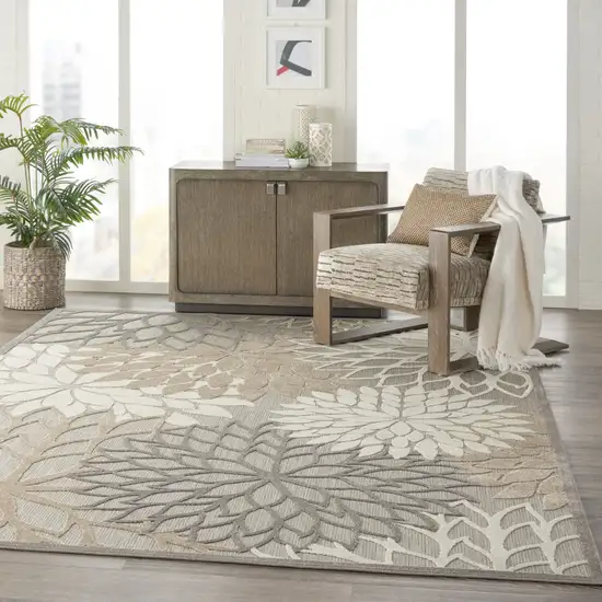 Gray And Ivory Floral Indoor Outdoor Area Rug Photo 4