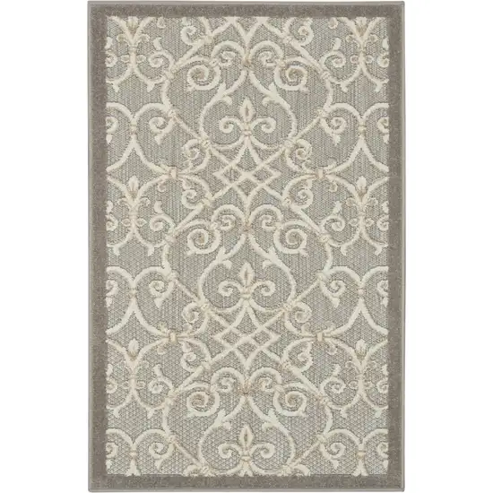 Gray And Ivory Floral Indoor Outdoor Area Rug Photo 4